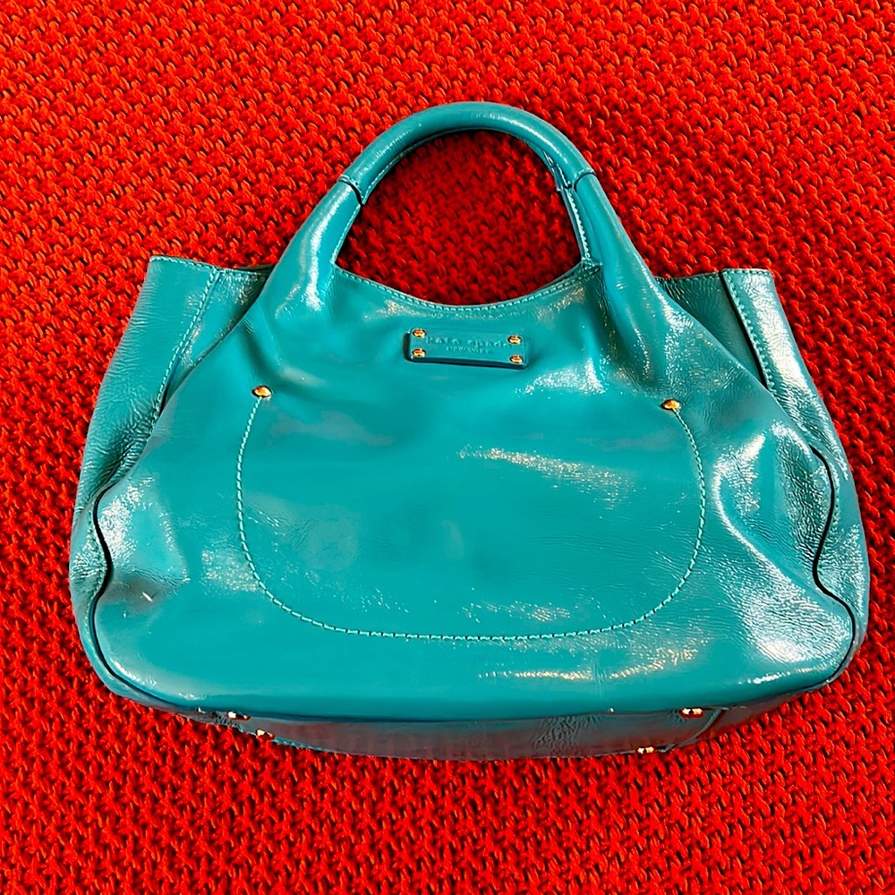 Kate Spade turquoise blue patent leather medium hobo bag